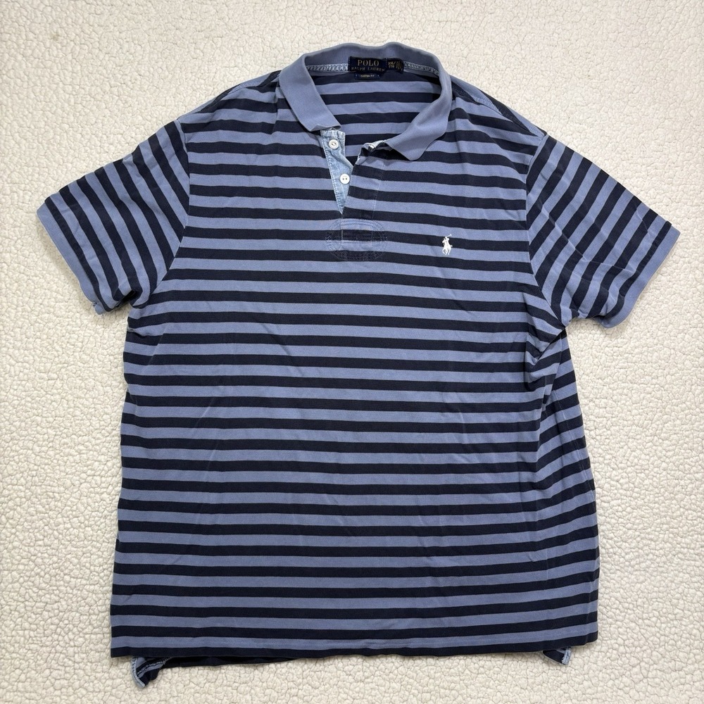 Polo Ralph Lauren Navy Striped Cotton Polo Shirt Mens Size XXL Custom White Pony